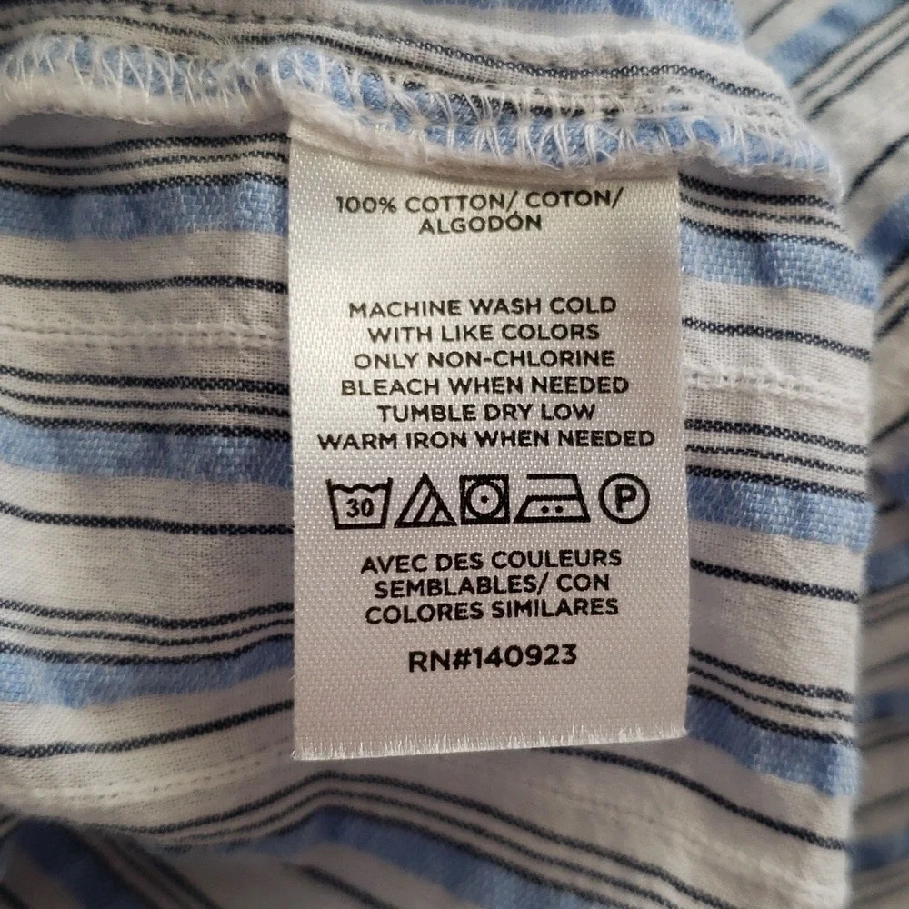 Loft Blouse Blue White Stripes Women  Long Sleeve Cottage Prairie Minimalist Lg - Picture 9 of 13